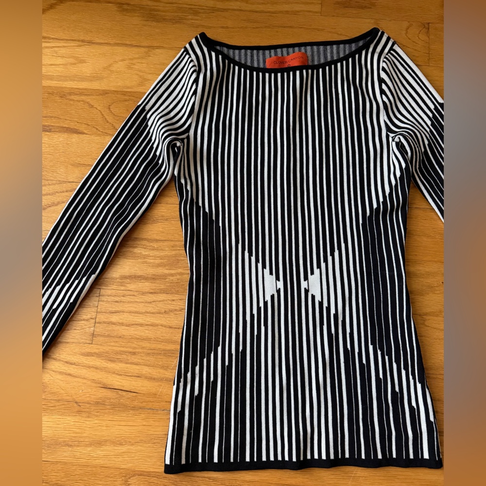 Clover Canyon Black & White Vertical Stripe Long-Sleeve Top - Picture 3 of 15